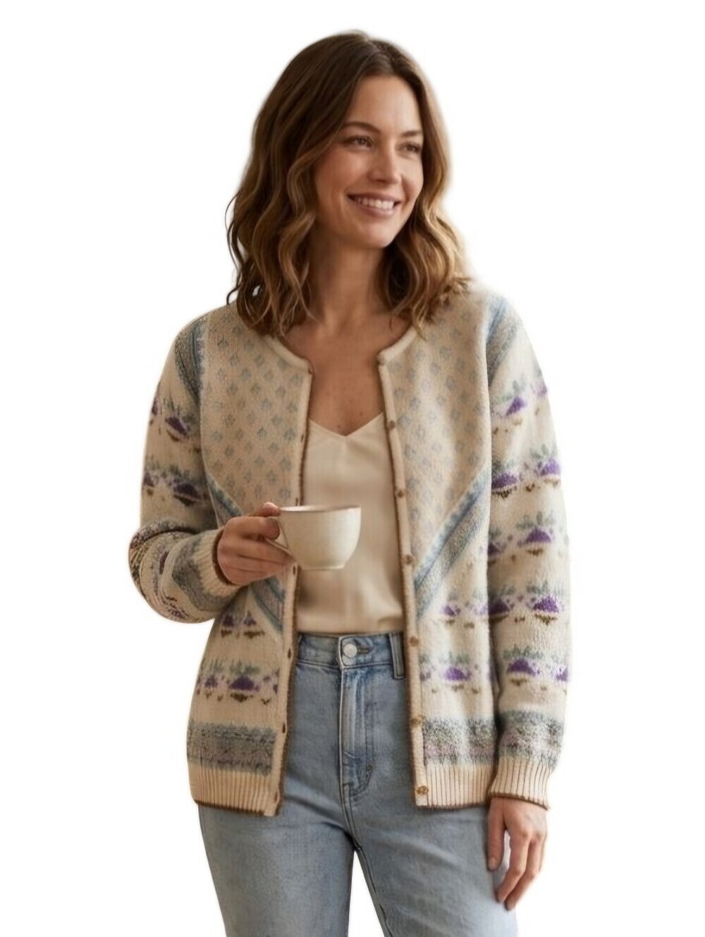 Vintage Point Of View Nordic Wool Blend Cardigan Sweater Size M